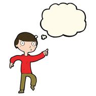 cartoon boy pointing with thought bubble N19