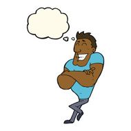 cartoon muscle guy with thought bubble N6