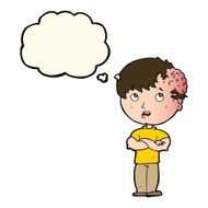 cartoon boy with growth on head thought bubble N25