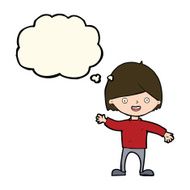 cartoon waving boy with thought bubble N13