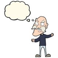 cartoon angry old man with thought bubble N98