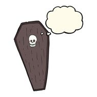 spooky cartoon coffin with thought bubble N11