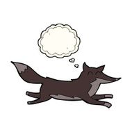 cartoon running wolf with thought bubble N4