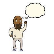 cartoon bearded man waving with thought bubble N7