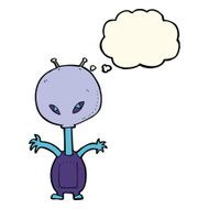 cartoon space alien with thought bubble N13