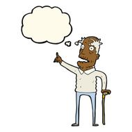 cartoon old man with walking stick thought bubble N5