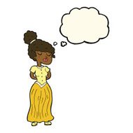 cartoon pretty victorian woman with thought bubble N7