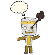 cartoon funny gold robot with thought bubble N7