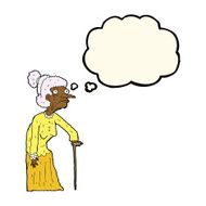 cartoon old woman with thought bubble N6
