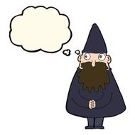 cartoon wizard with thought bubble N14