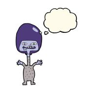 cartoon space alien with thought bubble N14