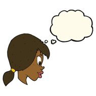 cartoon pretty female face with thought bubble N70