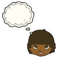 cartoon happy female face with thought bubble N128