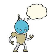 cartoon alien robot with thought bubble N10