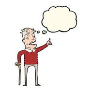 cartoon old man with walking stick thought bubble N6