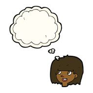 cartoon happy female face with thought bubble N130