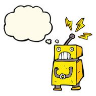 cartoon little robot with thought bubble N4