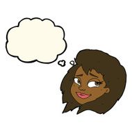 cartoon happy female face with thought bubble N132