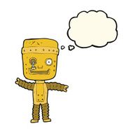 cartoon funny gold robot with thought bubble N8