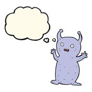 cartoon funny little alien with thought bubble N7