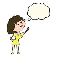 cartoon happy woman about to speak with thought bubble N8