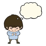 cartoon shy boy with thought bubble N13
