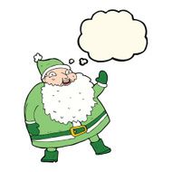 funny waving santa claus cartoon with thought bubble N15