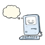 cartoon old computer with thought bubble N10