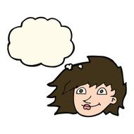 cartoon female face with thought bubble N99