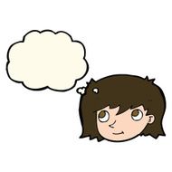 cartoon female face with thought bubble N100