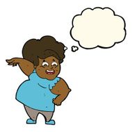 cartoon overweight woman with thought bubble N10