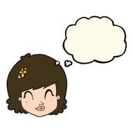 cartoon happy female face with thought bubble N133