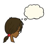 Cartoon Girl Looking Thoughtful With Thought Bubble N7