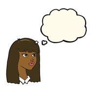 cartoon pretty girl with long hair thought bubble N7