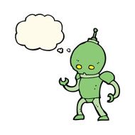 cartoon alien robot with thought bubble N11