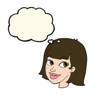 cartoon happy female face with thought bubble N136