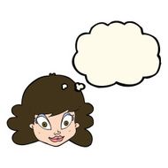 cartoon happy female face with thought bubble N138