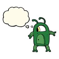 cartoon alien robot with thought bubble N12