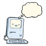 cartoon old computer with thought bubble N11