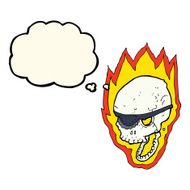 cartoon flaming pirate skull with thought bubble N7