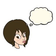 cartoon pretty female face pouting with thought bubble N8