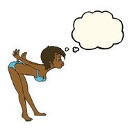 cartoon pin up girl in bikini with thought bubble N4