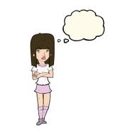 cartoon girl with crossed arms thought bubble N8