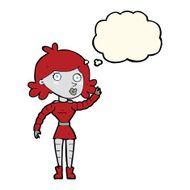 cartoon robot woman waving with thought bubble N13