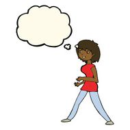 cartoon woman walking with thought bubble N6