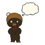 cartoon little black bear with thought bubble N7