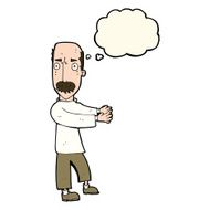 cartoon balding man explaining with thought bubble N8