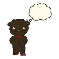 cartoon little black bear with thought bubble N8