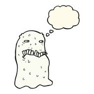 cartoon gross ghost with thought bubble N25