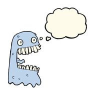 cartoon gross ghost with thought bubble N26